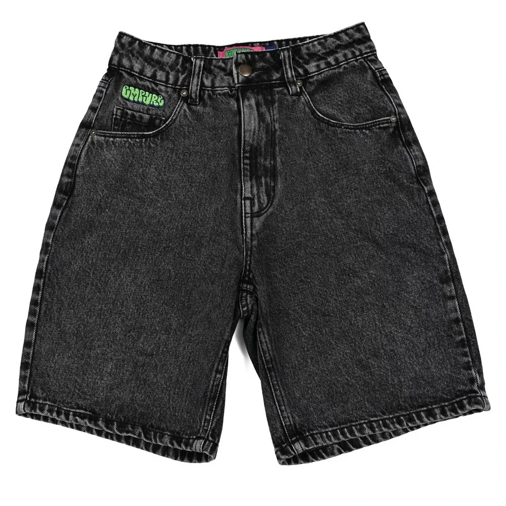 Empyre Denim Shorts Womens 0 Black Tori Skateboard Baggy Skater Embroidered